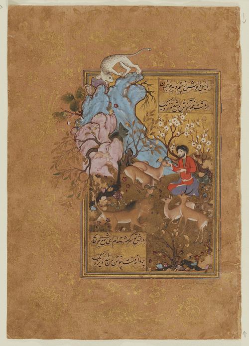 AKM282.36, Majnun in the wilderness, Folio from a manuscript of the Collected Works (Divan) of Sultan Ibrahim Mirza (fol. 36), Fol.36r