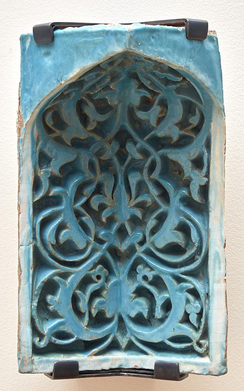 Blue turquoise rectangular ceramic with floral carved design