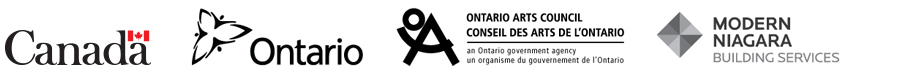 Government of Canada logo, Government of Ontario logo, Ontario Arts Council logo, and Modern Niagara logo