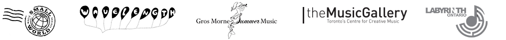 Small World Music logo, Wavelength logo, Gros Morne Summer Music logo, the Music Gallery logo, and Labyrinth Ontario logo