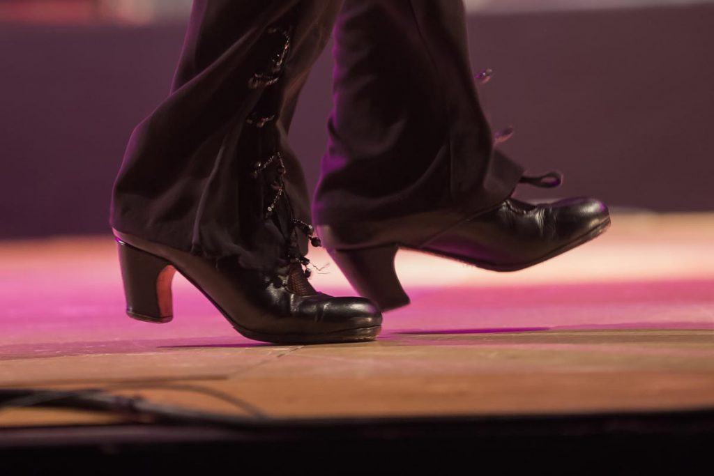 Close-up of a flamenco dancer's shoes